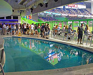 Swimming in the pool at Marlins Park 